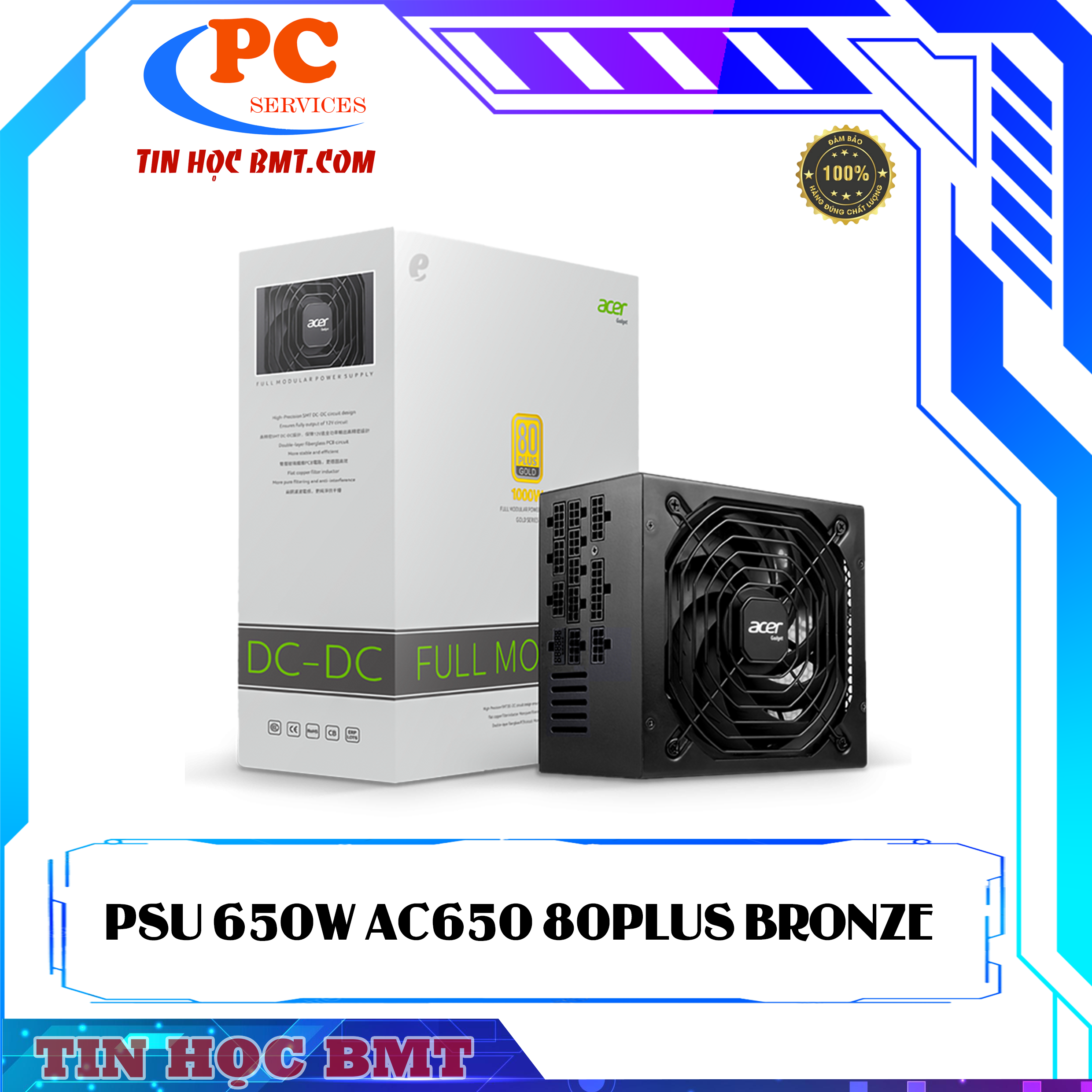 Nguồn máy tính Acer AC650 650W | 80 Plus Bronze, Full Range, Full Modular