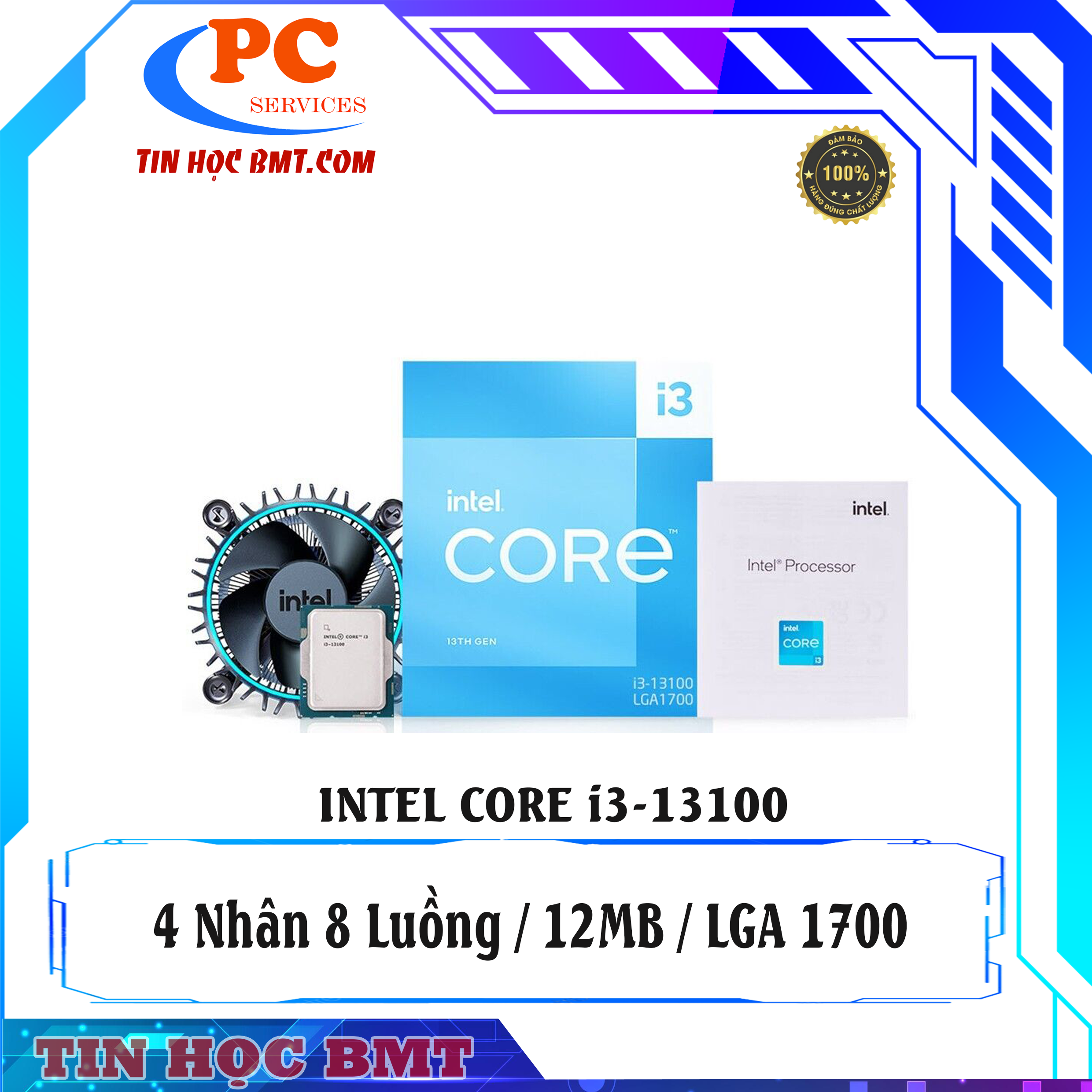 Bộ vi xử lý Intel Core i3 13100 / 3.4GHz Turbo 4.5GHz / 4 Nhân 8 Luồng / 12MB / LGA 1700