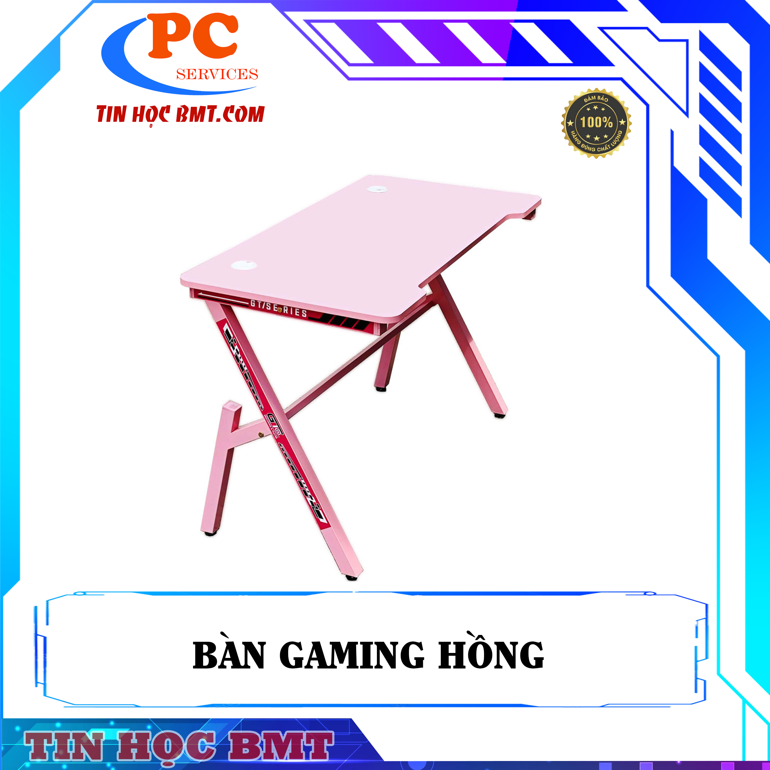BÀN GAMING MẶT GỖ MÀU HỒNG