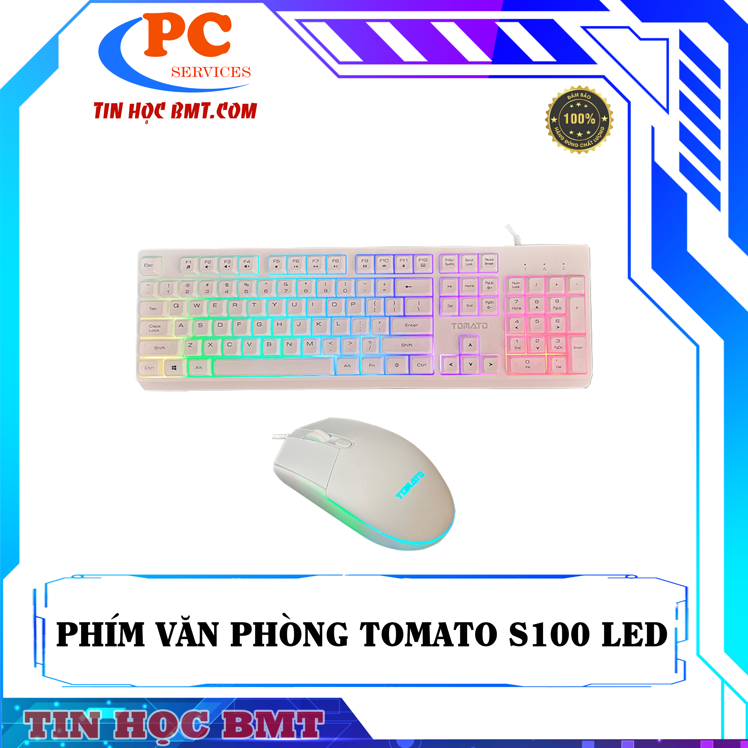 Combo bàn phím + chuột giả cơ Tomato S100 LED (Trắng)