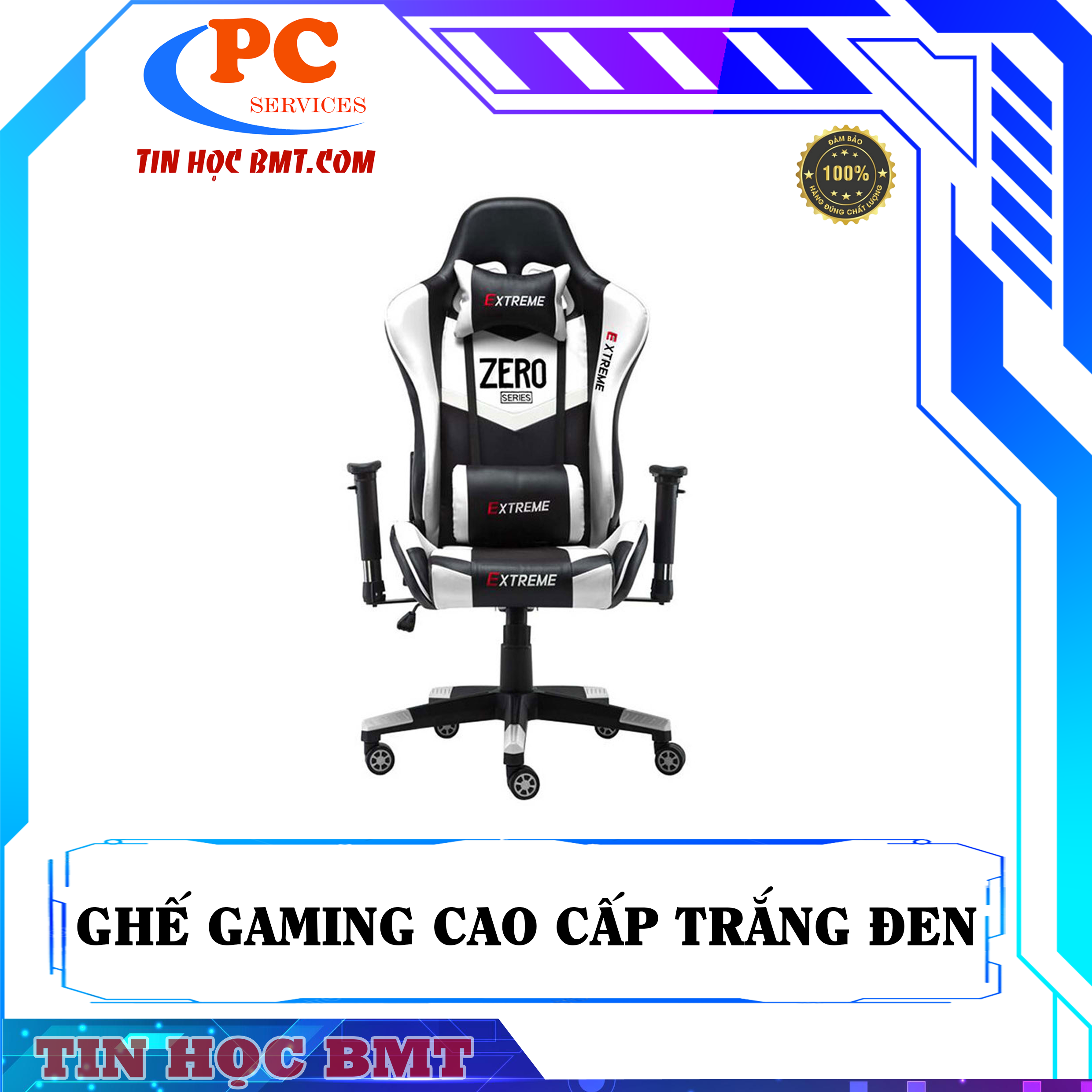 GHÊ GAMING CAO CẤP TRẮNG ĐEN BỌC DA