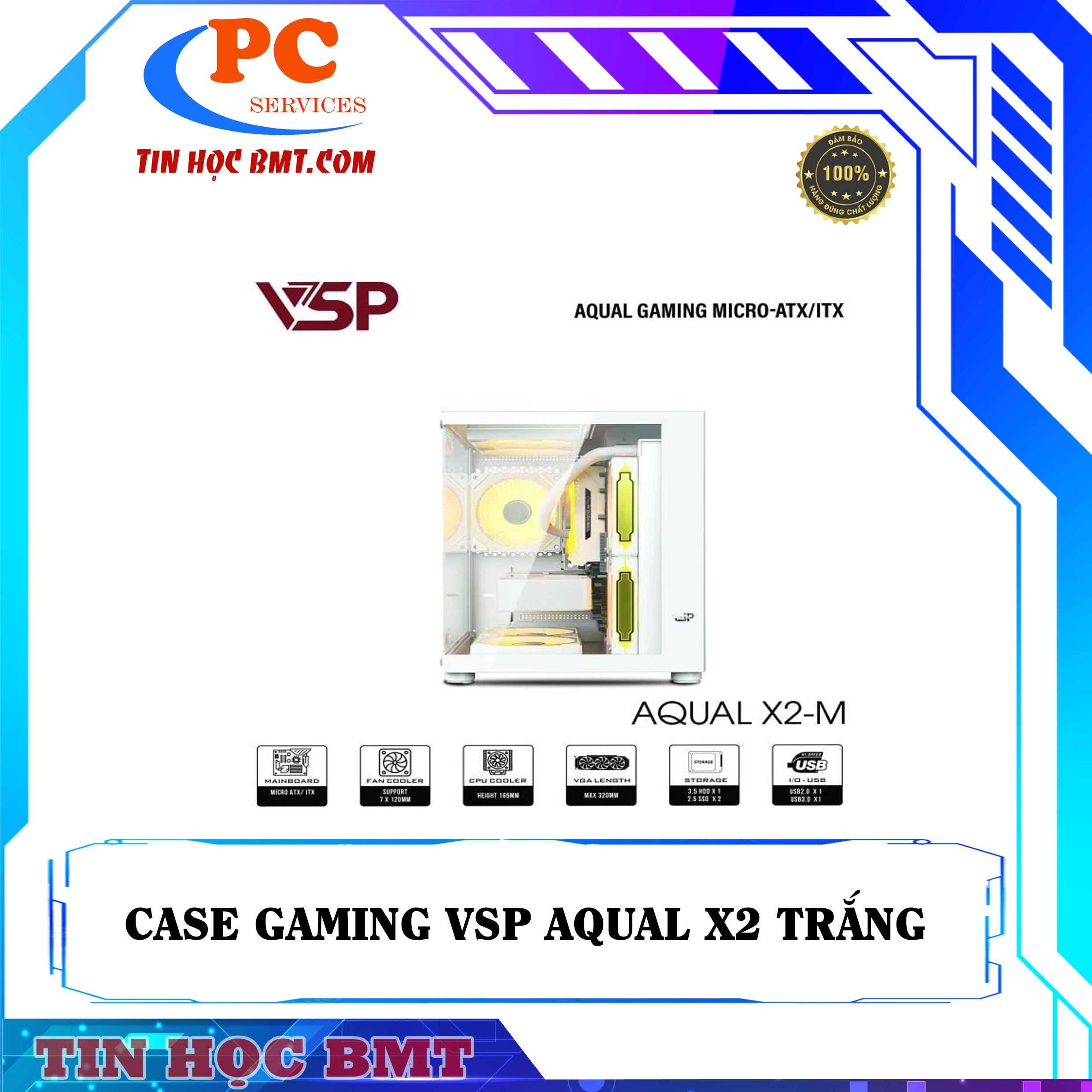Thùng máy Aqual X2-M | Micro-ATX, Trắng