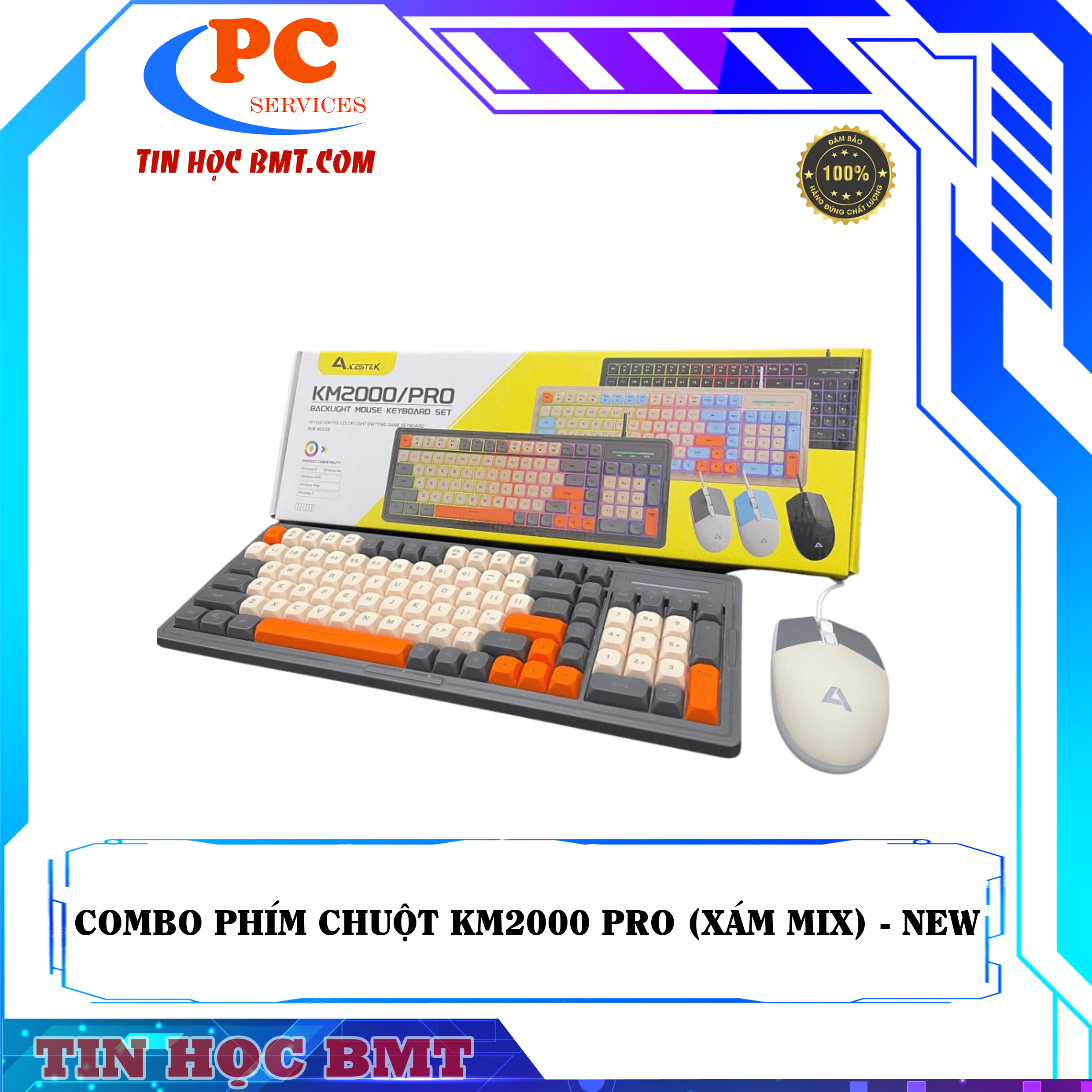 COMBO PHÍM CHUỘT KM2000 PRO (XÁM MIX) - NEW