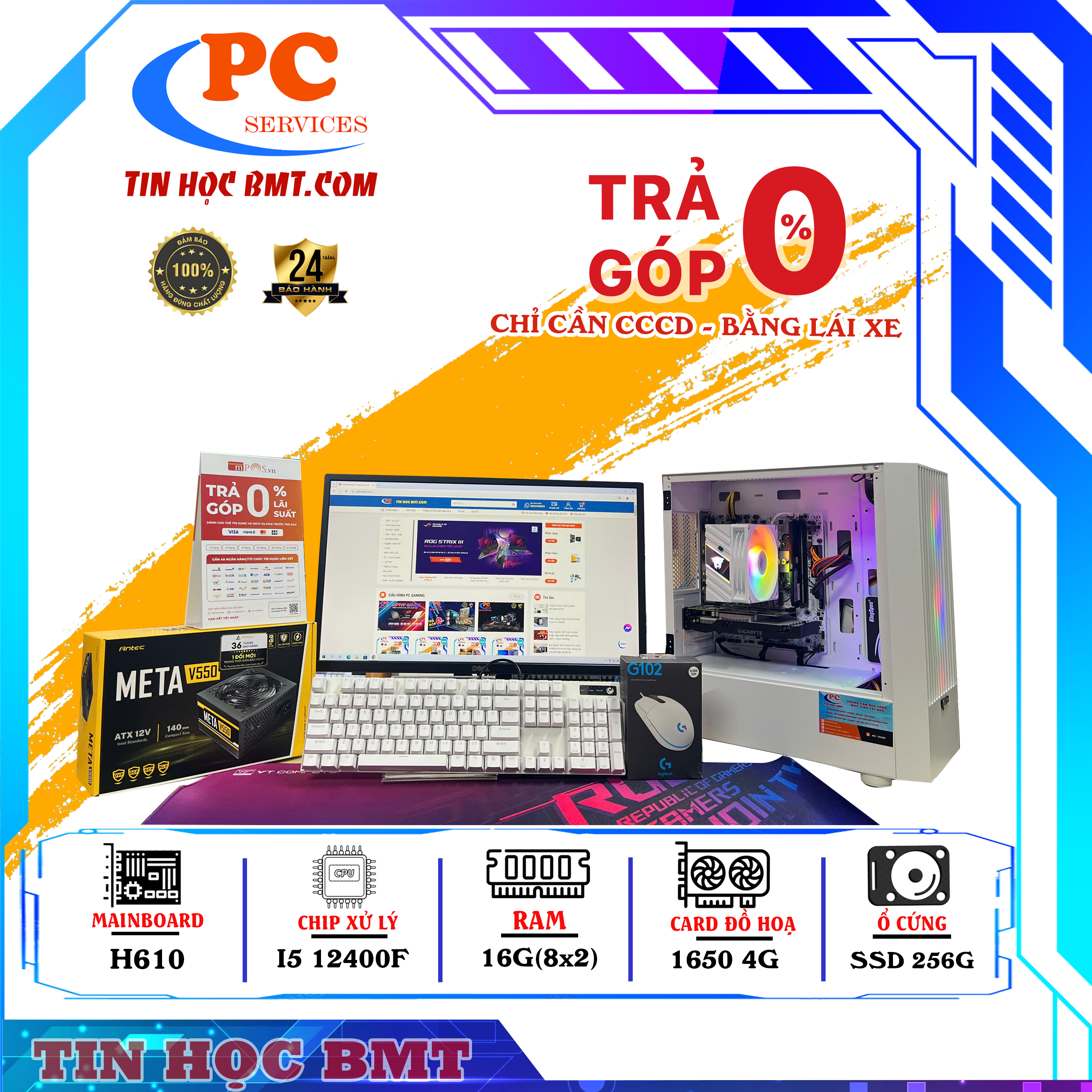 PC Gaming  | Intel i5 12400F/ RAM 16GB/ SSD 256G/ 1650 4G 2FAN