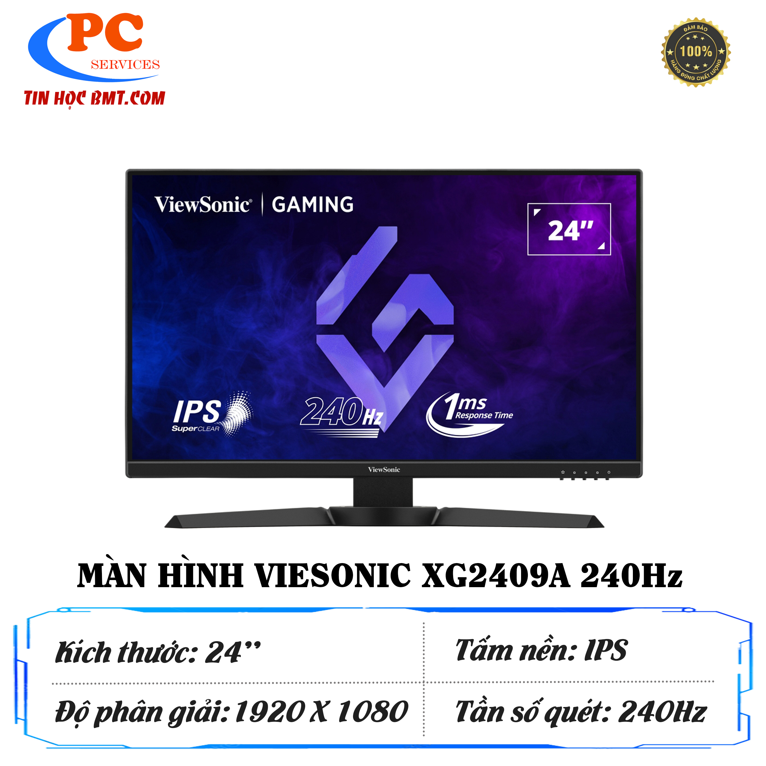MÀN HÌNH LCD Viewsonic XG2409A 240Hz – chân xoay (23.8 inch, Full HD, IPS, 240Hz, 1ms, 102% sRGB)